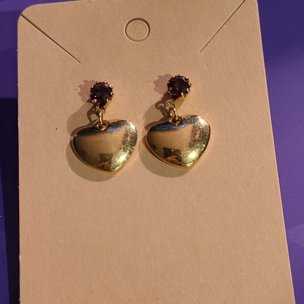 1992 Avon Birthstone Earrings With Surgical Steel Posts Purple